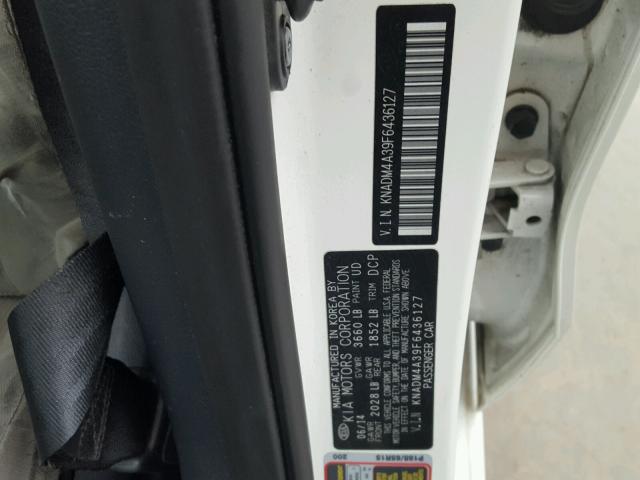 KNADM4A39F6436127 - 2015 KIA RIO LX WHITE photo 10