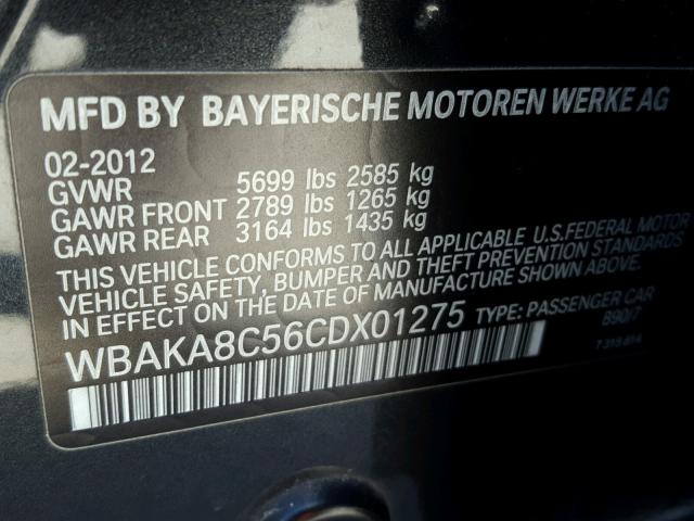 WBAKA8C56CDX01275 - 2012 BMW 750I CHARCOAL photo 10