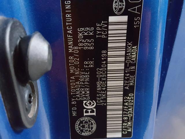 2T1KE40EX9C004198 - 2009 TOYOTA COROLLA MA BLUE photo 10