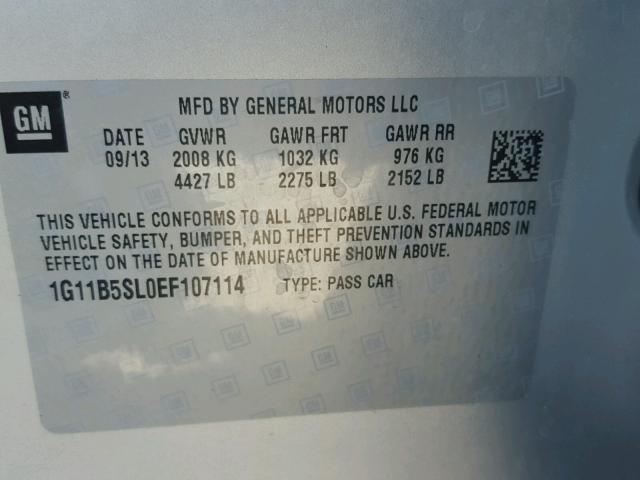 1G11B5SL0EF107114 - 2014 CHEVROLET MALIBU LS Արծաթագույն լուսանկար 10