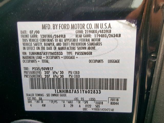 1LNHM87A51Y602833 - 2001 LINCOLN LS 黑色 照片 10