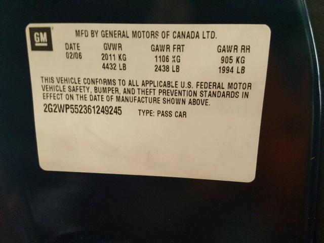 2G2WP552361249245 - 2006 PONTIAC GRAND PRIX BLUE photo 10