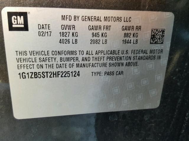 1G1ZB5ST2HF225124 - 2017 CHEVROLET MALIBU LS 石墨色 照片 10