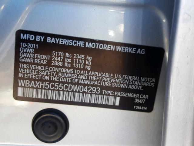 WBAXH5C55CDW04293 - 2012 BMW 528 XI SILVER photo 10