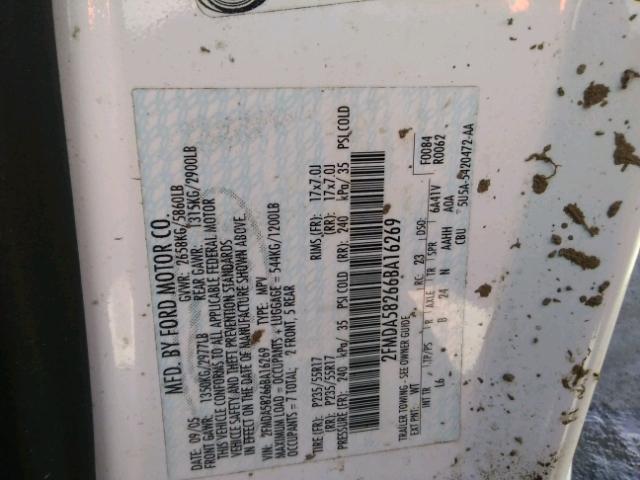 2FMDA58266BA16269 - 2006 FORD FREESTAR L WHITE photo 10