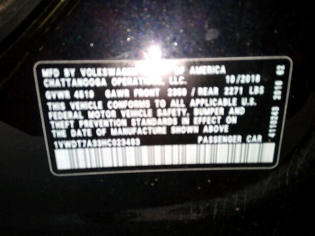 1VWDT7A33HC023483 - 2017 VOLKSWAGEN PASSAT R-L BLACK photo 10
