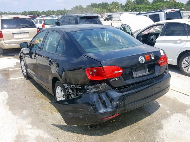 3VW2K7AJ9CM420454 - 2012 VOLKSWAGEN JETTA BASE BLACK photo 3