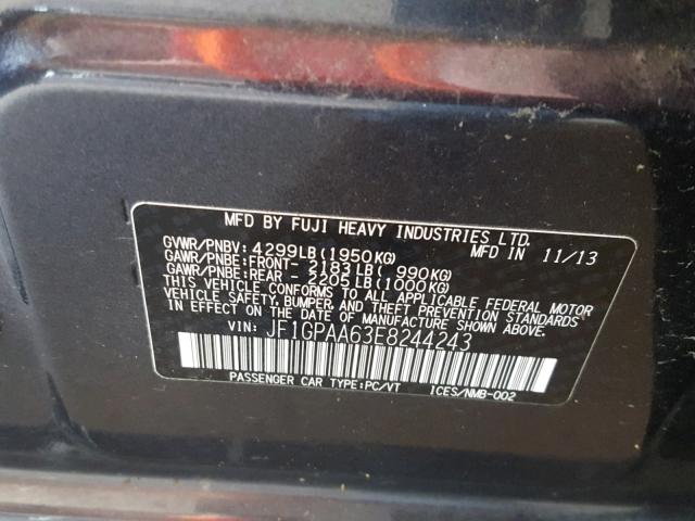 JF1GPAA63E8244243 - 2014 SUBARU IMPREZA BA GRAY photo 10