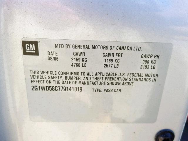 2G1WD58C779141019 - 2007 CHEVROLET IMPALA SUP Gümüş foto 10