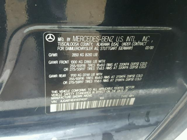 4JGAB74E4YA174037 - 2000 MERCEDES-BENZ ML 55 WHITE photo 10