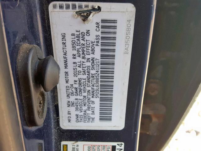 5Y2SL63885Z411217 - 2005 PONTIAC VIBE BLUE photo 10