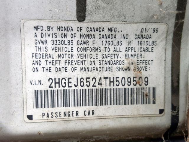 2HGEJ6524TH509509 - 1996 HONDA CIVIC DX WHITE photo 10