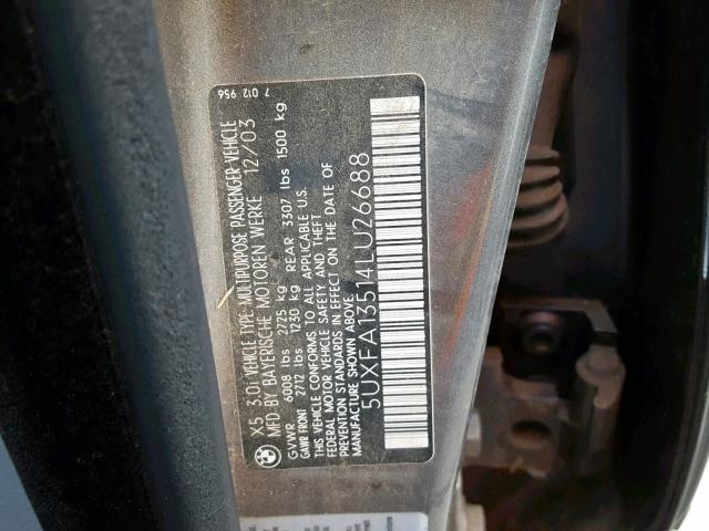 5UXFA13514LU26688 - 2004 BMW X5 3.0I GRAY photo 10