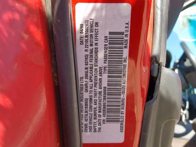 4S3BG6857X6656906 - 1999 SUBARU LEGACY OUT RED photo 10