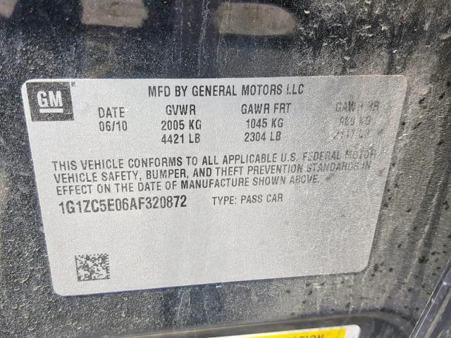 1G1ZC5E06AF320872 - 2010 CHEVROLET MALIBU 1LT BLACK photo 10