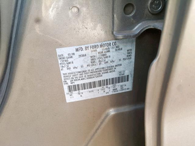 2FMDK48CX8BA72055 - 2008 FORD EDGE SEL SILVER photo 10