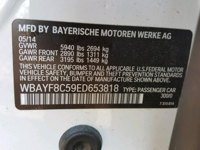 WBAYF8C59ED653818 - 2014 BMW 750 LXI WHITE photo 10