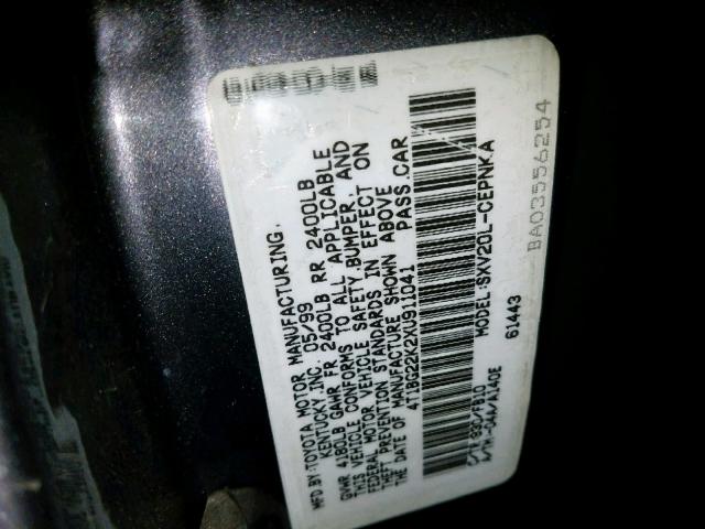 4T1BG22K2XU911041 - 1999 TOYOTA CAMRY CE GRAY photo 10