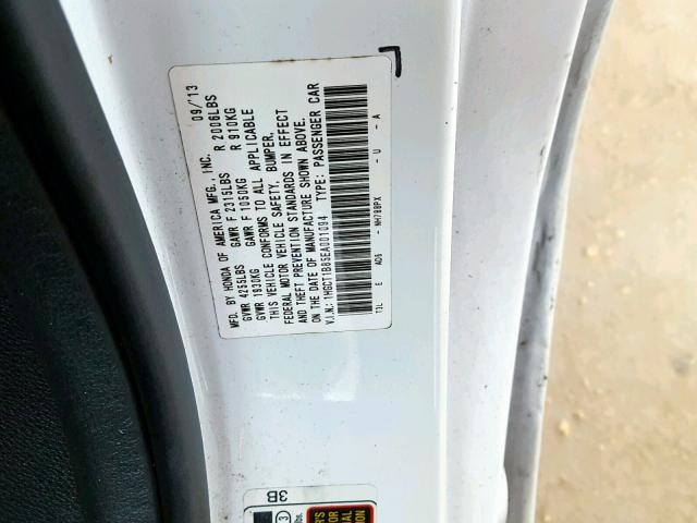 1HGCT1B85EA001094 - 2014 HONDA ACCORD EXL WHITE photo 10