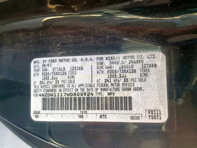 4N2DN1117WD800924 - 1998 NISSAN QUEST XE GREEN photo 10