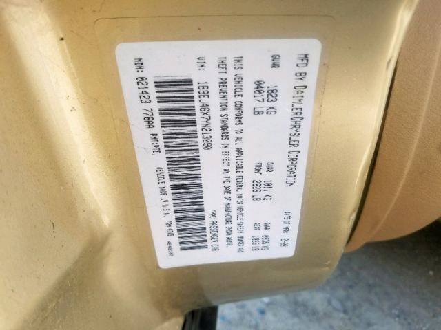 1B3EJ46X7YN213090 - 2000 DODGE STRATUS SE GOLD photo 10