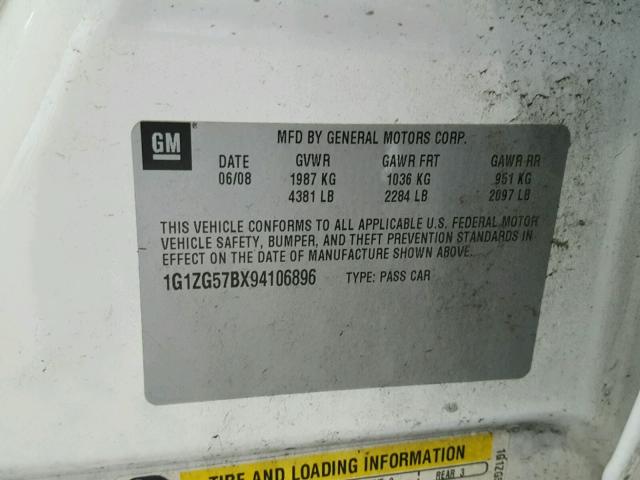 1G1ZG57BX94106896 - 2009 CHEVROLET MALIBU LS 白色 照片 10