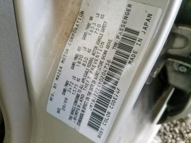 JM1BJ222XY0204736 - 2000 MAZDA PROTEGE DX BEIGE photo 10