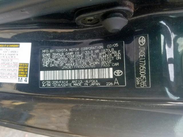 JTKDE177X50045765 - 2005 TOYOTA SCION TC შავი ფოტო 10