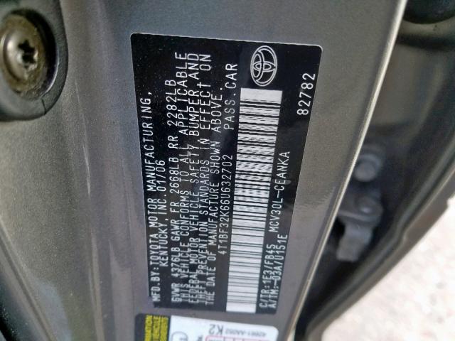 4T1BF32K66U632702 - 2006 TOYOTA CAMRY LE GRAY photo 10