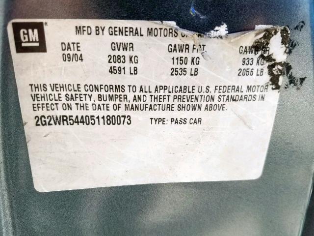 2G2WR544051180073 - 2005 PONTIAC GRAND PRIX GRAY photo 10