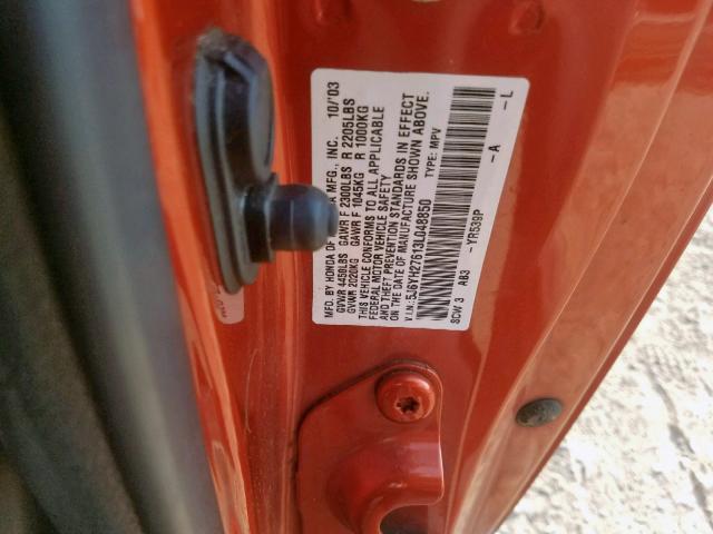 5J6YH27613L048850 - 2003 HONDA ELEMENT EX ORANGE photo 10