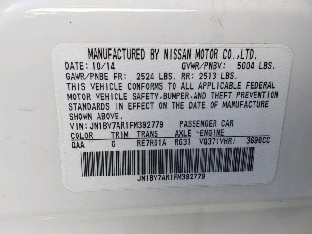 JN1BV7AR1FM392779 - 2015 INFINITI Q50 BASE WHITE photo 10