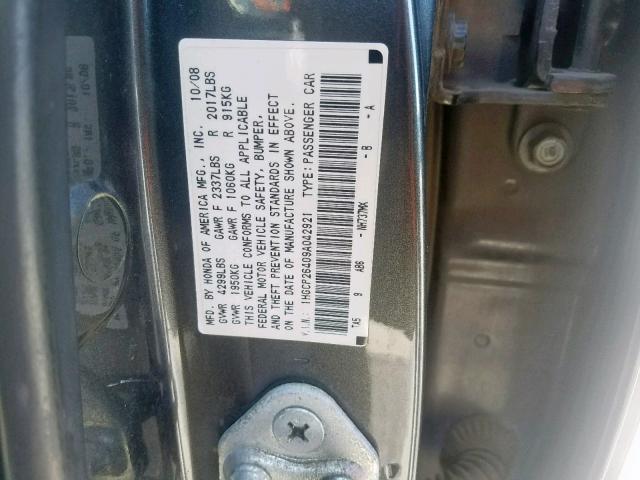 1HGCP26409A042921 - 2009 HONDA ACCORD LXP GRAY photo 10