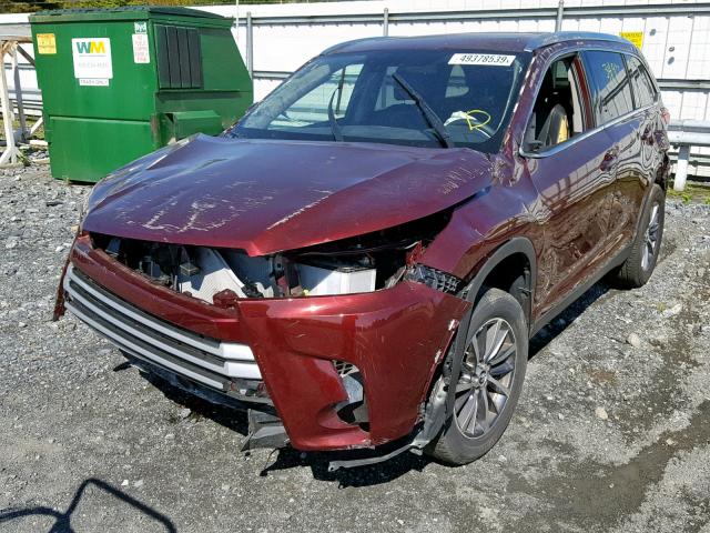 5TDJZRFH0KS918729 - 2019 TOYOTA HIGHLANDER MAROON photo 2