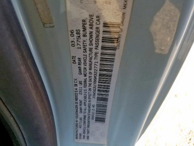 3VWSG31Y86M322771 - 2006 VOLKSWAGEN NEW BEETLE ლურჯი ფოტო 10