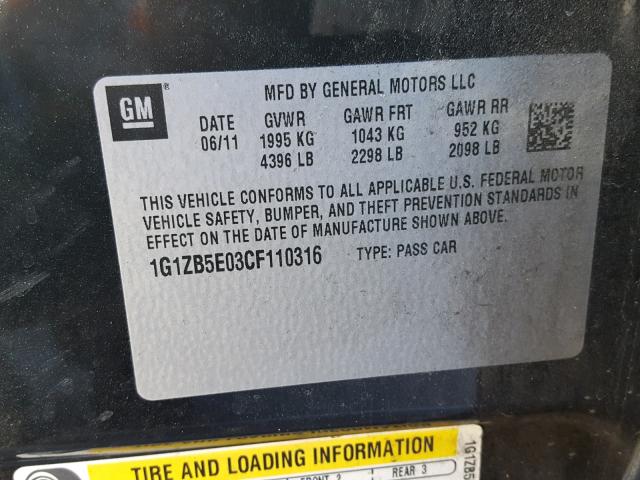 1G1ZB5E03CF110316 - 2012 CHEVROLET MALIBU LS 黑色 照片 10