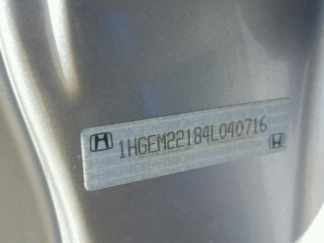 1HGEM22184L040716 - 2004 HONDA CIVIC DX V SILVER photo 10