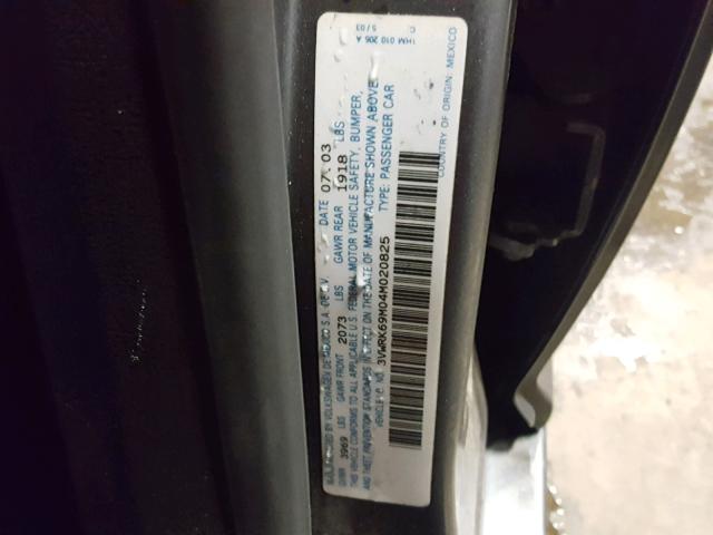 3VWRK69M04M020825 - 2004 VOLKSWAGEN JETTA GL GRAY photo 10