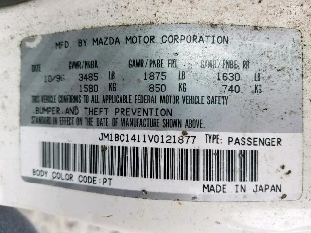 JM1BC1411V0121877 - 1997 MAZDA PROTEGE DX WHITE photo 10