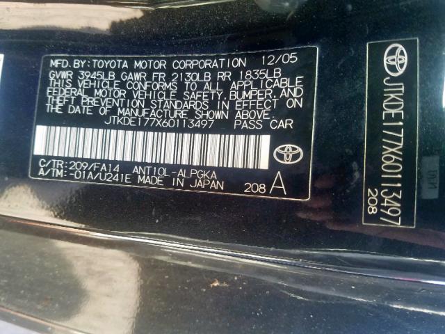 JTKDE177X60113497 - 2006 TOYOTA SCION TC შავი ფოტო 10