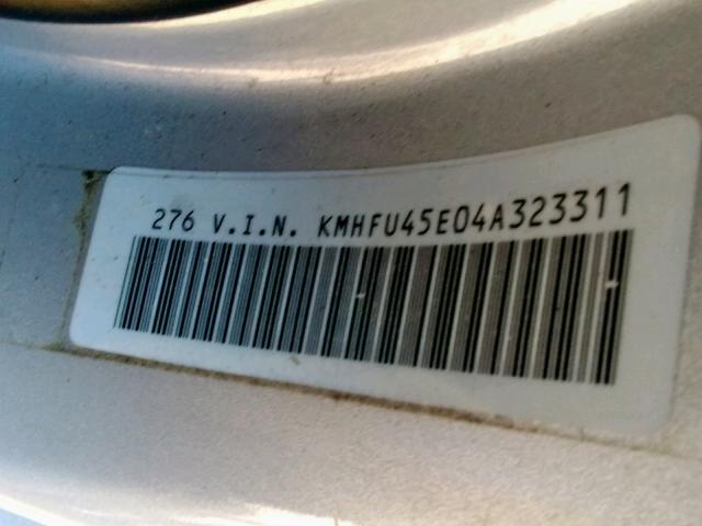 KMHFU45E04A323311 - 2004 HYUNDAI XG 350 SILVER photo 10