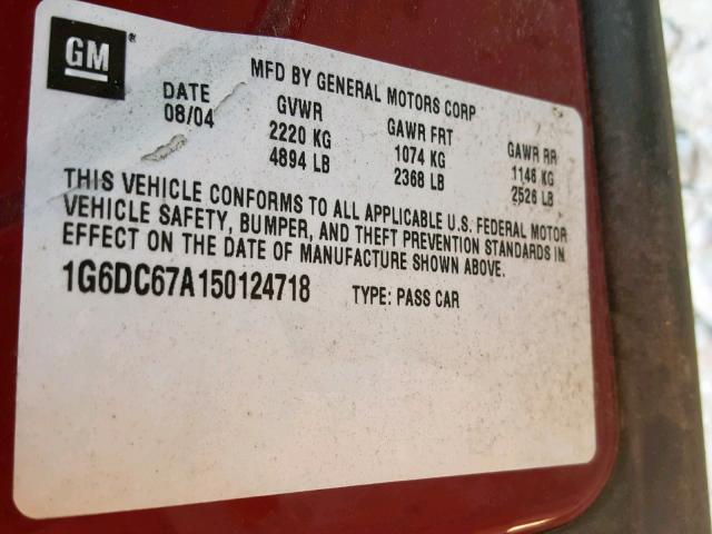 1G6DC67A150124718 - 2005 CADILLAC STS RED photo 10