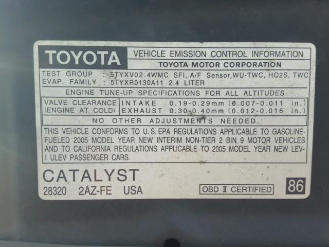 JTKDE167150020349 - 2005 TOYOTA SCION TC 黑色 照片 10