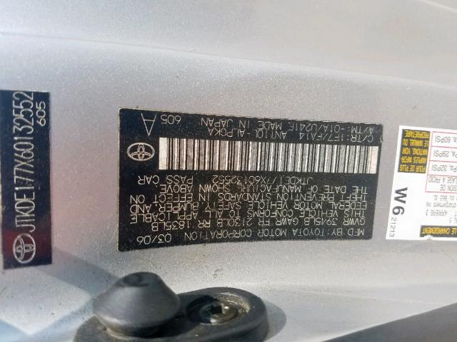 JTKDE177X60132552 - 2006 TOYOTA SCION TC ვერცხლისფერი ფოტო 10