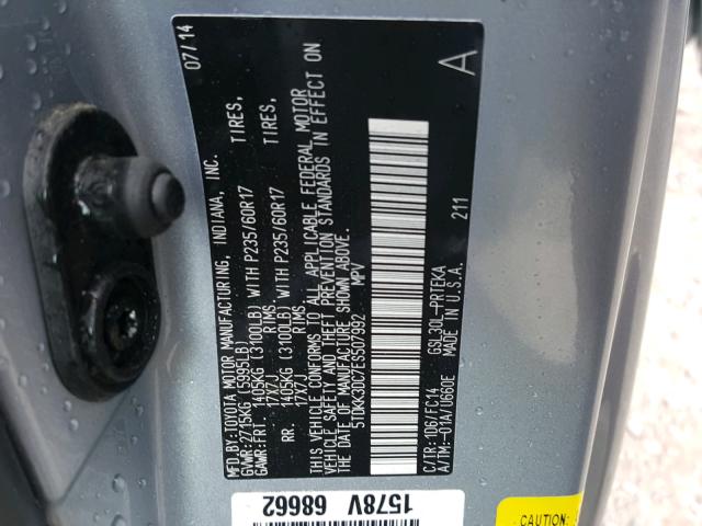 5TDKK3DC7ES507992 - 2014 TOYOTA SIENNA LE BLUE photo 10