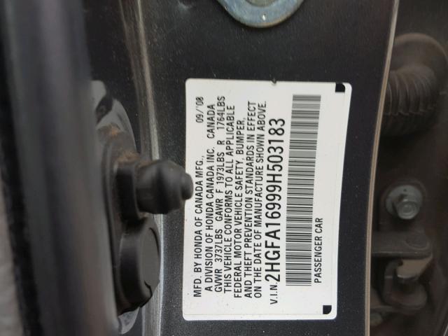 2HGFA16999H503183 - 2009 HONDA CIVIC EXL GRAY photo 10