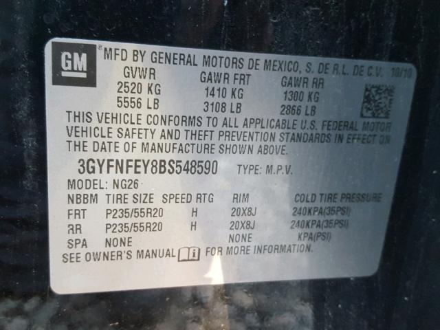 3GYFNFEY8BS548590 - 2011 CADILLAC SRX PREMIU BLACK photo 10