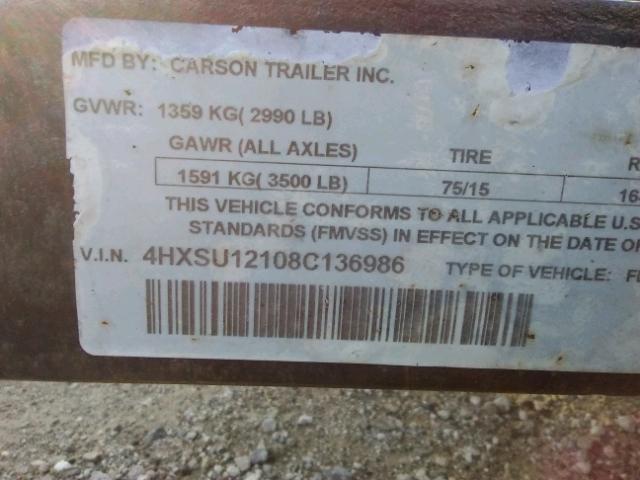 4HXSU12108C136986 - 2008 CARS TRAILER BLACK photo 10