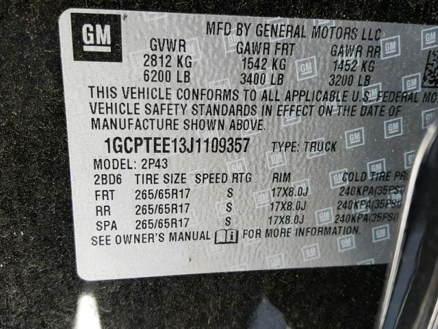 1GCPTEE13J1109357 - 2018 CHEVROLET COLORADO Z BLACK photo 10