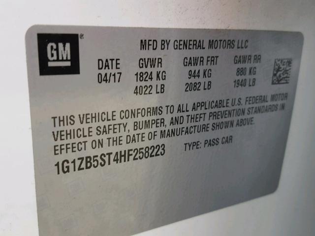 1G1ZB5ST4HF258223 - 2017 CHEVROLET MALIBU LS 白色 照片 10